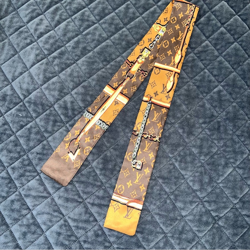 Louis Vuitton bandeau satin silk head band hair tie scarf brown monogram B14 - Picture 4 of 8